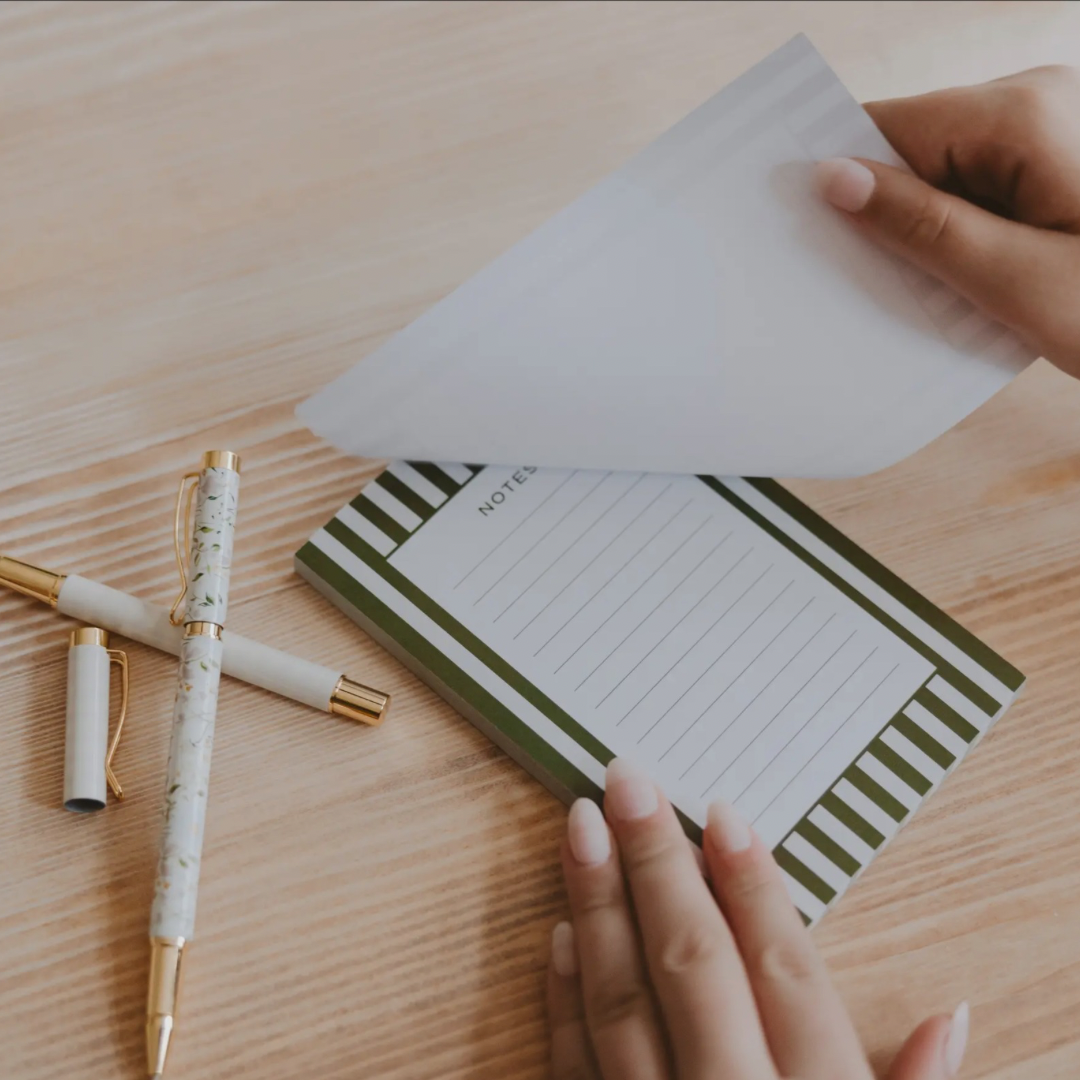 Green Striped Note Pad