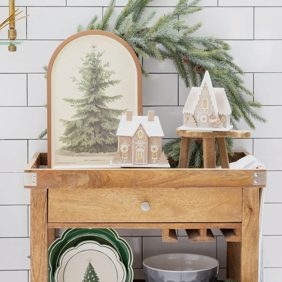 Vintage Christmas Bamboo Tray