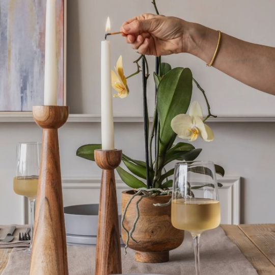 Modern Wood Candle Holders (Set of 2)