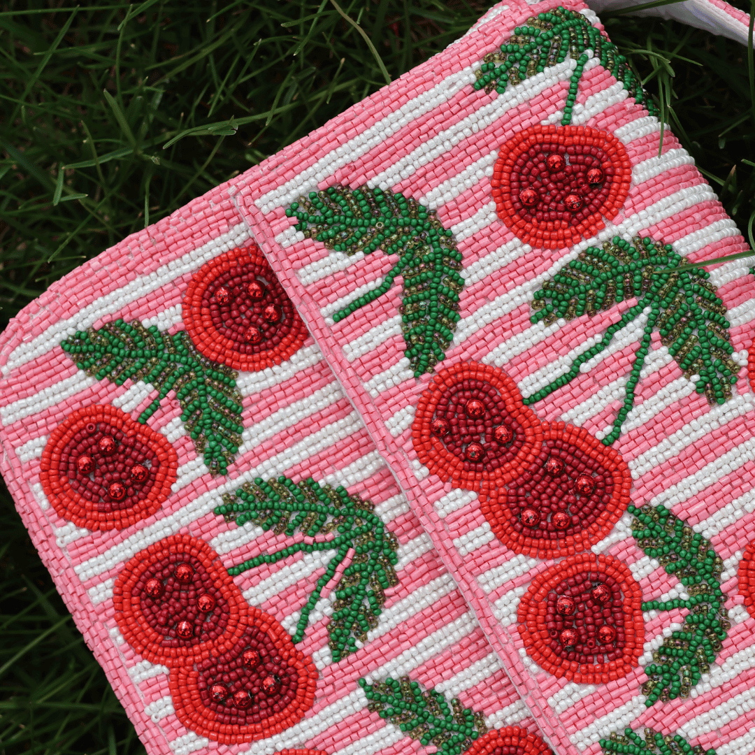 Cherry Beaded Bag Close up