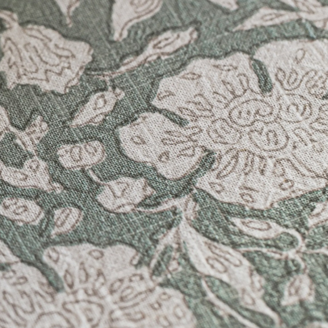 Green Floral Block Print Table Runner (18in x 108in)