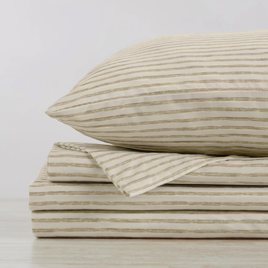 Striped Microfiber Sheet Set — Light Taupe