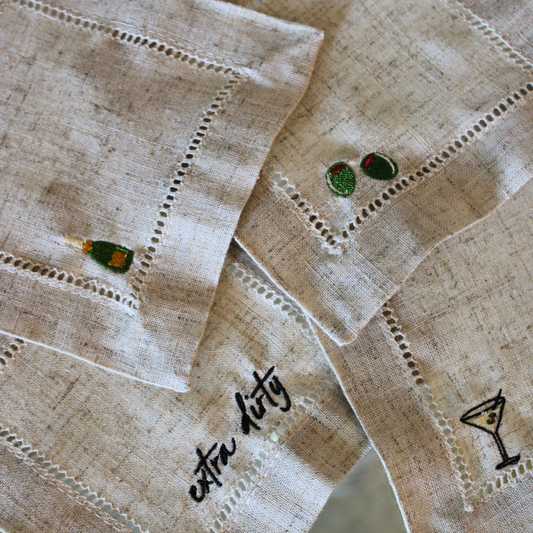 Custom Monogram Linen Cocktail Napkin Set (Set of 4)