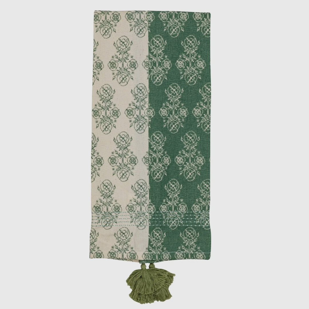 Forest Green Block Print Tea Towel