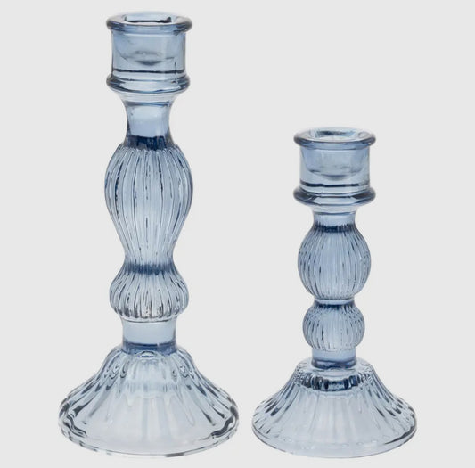 Navy Glass Taper Candle Holder (set of 2)